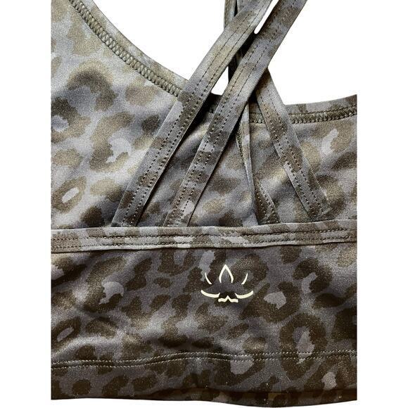 NWOT Beyond Yoga Women Large Lux Atlas Bra Shimmery Navy Blue Black Animal Print - Picture 6 of 8